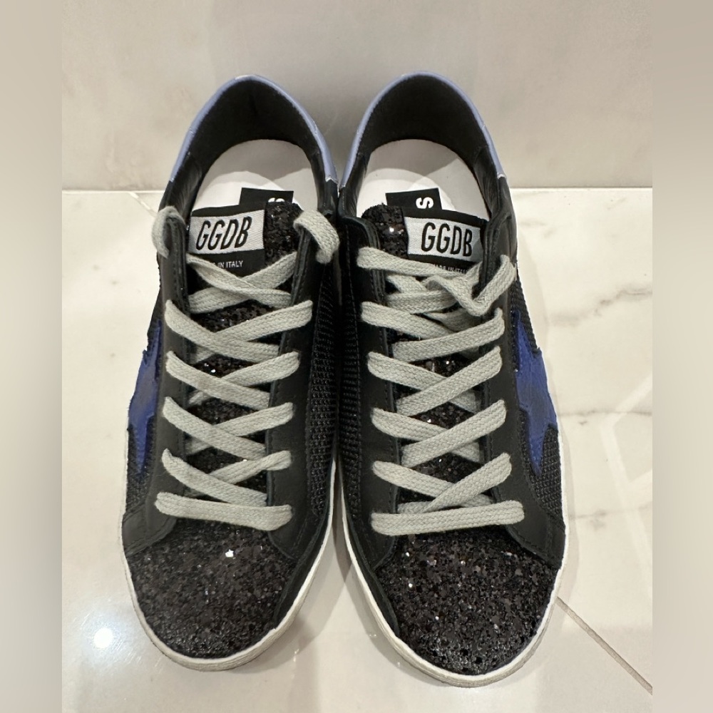 Golden Goose Superstar Glitter in black.